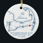 Adorno De Cerámica Wychmere Beach Club Boda Foto Primera Navidad<br><div class="desc">Celebra tu primera Navidad como pareja casada con este adorno cerámico de sake con un impresionante tema del mapa de Cape Cod, perfecto para conmemorar a tu boda en el Wychmere Beach Club en el puerto de Harwich, MAMÁES. Personalízalo con los detalles de su boda en la parte delantera y...</div>