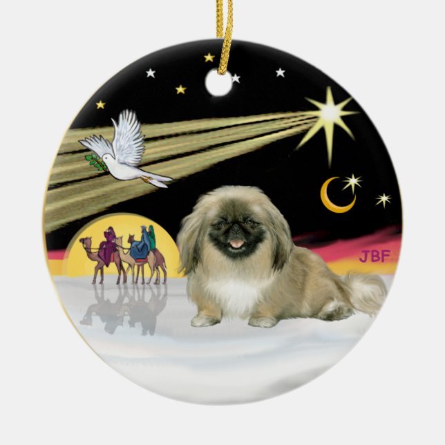 Adorno De Cerámica Xmas Dove - Pekingese (máscara negra) (Frente)
