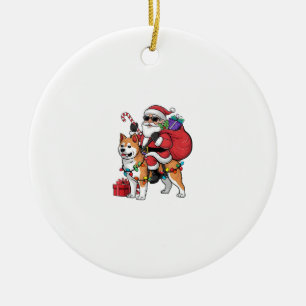 Adorno De Cerámica Xmas iluminando a Santa Riding Shiba Inu Navidades