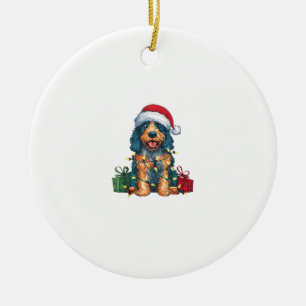 Adorno De Cerámica Xmas Iluminando Santa Hat Perro de Agua Español Na