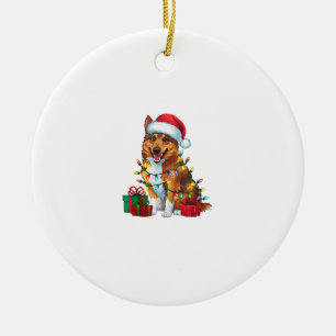 Adorno De Cerámica Xmas Iluminando Santa Hat Perro noruego Elkhound C