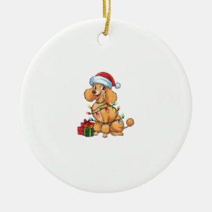 Adorno De Cerámica Xmas Iluminando Santa Hat Poodle Perro Navidades _