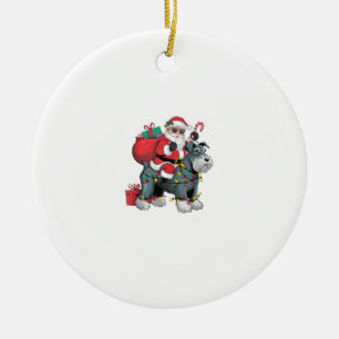 Adorno De Cerámica Xmas Iluminando Santa Riding Gigante Schnauzer Dog
