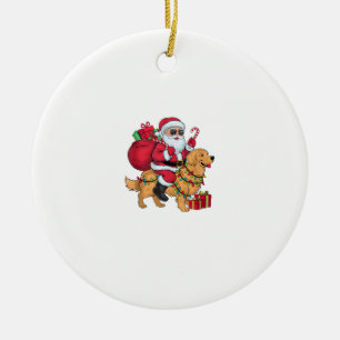 Adorno De Cerámica Xmas Iluminando Santa Riding Golden Retriever Dog 