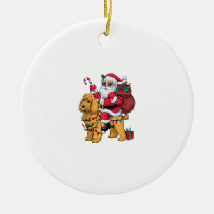 Adorno De Cerámica Xmas Iluminando Santa Riding Goldendoodle Dog Chri