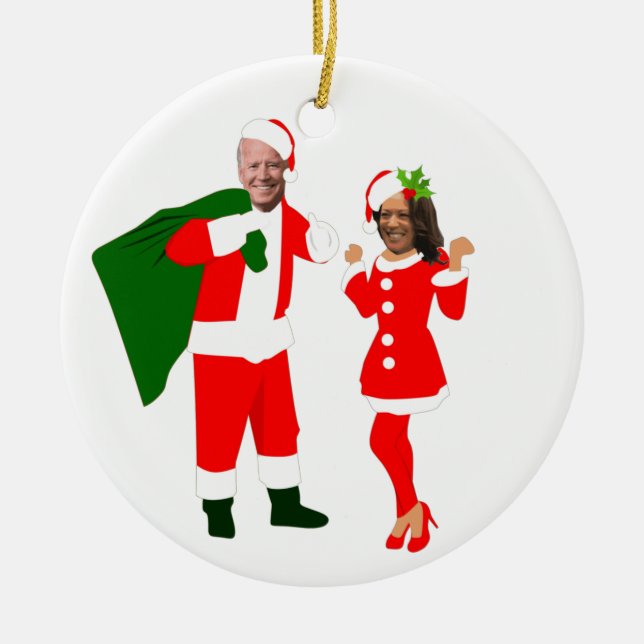 Adorno De Cerámica xmas joe biden santa kamala harris (Frente)