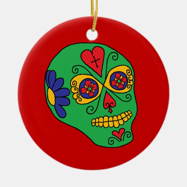 Adorno De Cerámica Xmas lucha libre sugar Skull (Frente)