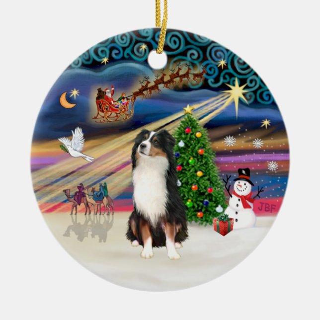 Adorno De Cerámica Xmas Magic - Aussie Shepherd (tri) (Frente)