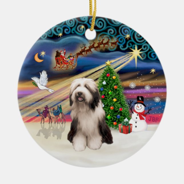 Adorno De Cerámica Xmas Magic - Bearded Collie (P) (Frente)