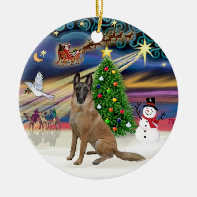 Adorno De Cerámica Xmas Magic-Belga Malinois 1r (Frente)