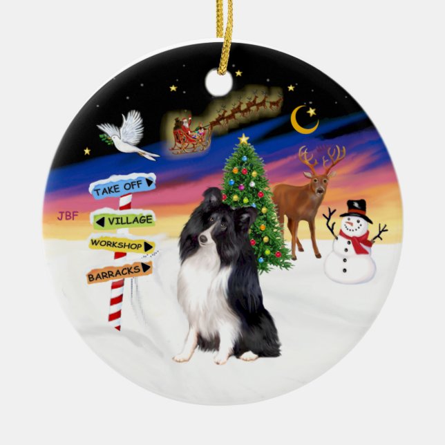 Adorno De Cerámica Xmas Magic - Bi Black Shetlland Sheepdog (Frente)