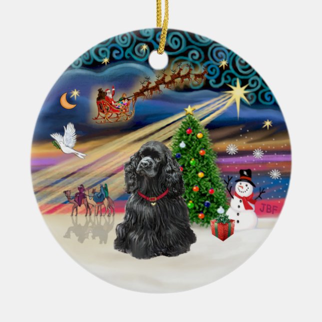 Adorno De Cerámica Xmas Magic - Black Cocker Spaniel (Frente)