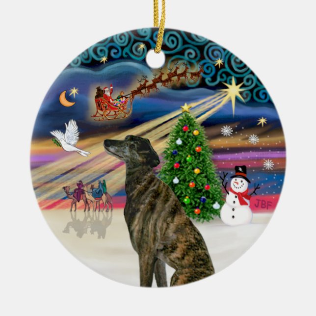 Adorno De Cerámica Xmas Magic - Brindle Greyhound (Frente)