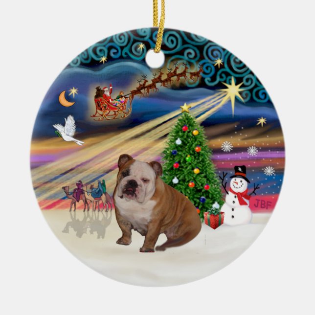 Adorno De Cerámica Xmas Magic - Bulldog inglés 1 (crema marrón) (Frente)