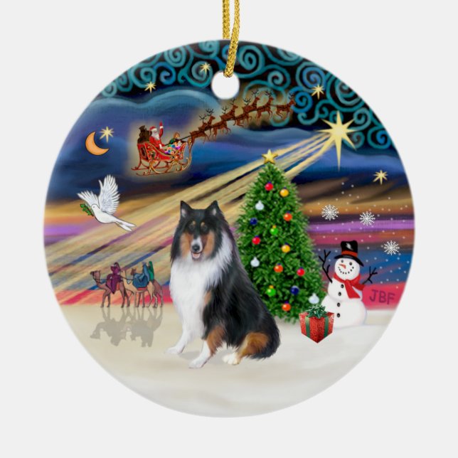 Adorno De Cerámica Xmas Magic - Collie (tri colir) (Frente)