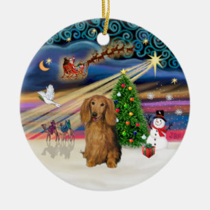 Adorno De Cerámica Xmas Magic - Dachshund (Sable de Pelo Largo)