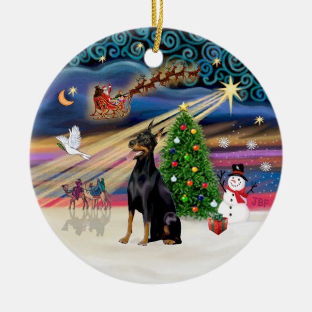 Adorno De Cerámica Xmas Magic - Doberman (negro-tan) (Frente)