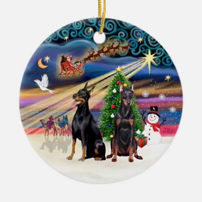 Adorno De Cerámica Xmas Magic - Dobermans (dos) (Frente)