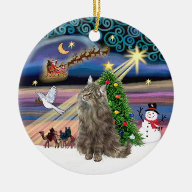 Adorno De Cerámica Xmas Magic - gato del bosque noruego (Frente)