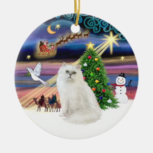 Adorno De Cerámica Xmas Magic - Gato persa blanco (Frente)