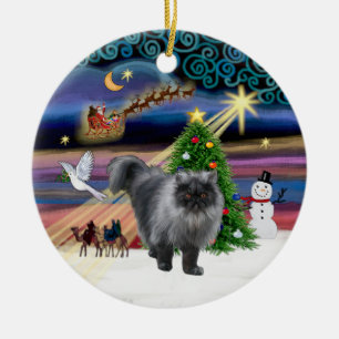 Adorno De Cerámica Xmas Magic - gato persa con humo azul