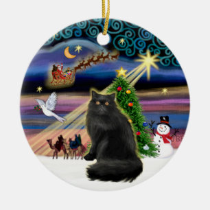 Adorno De Cerámica Xmas Magic - gato persa negro