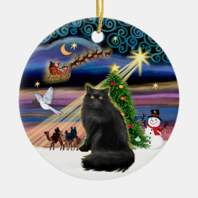 Adorno De Cerámica Xmas Magic - gato persa negro (Frente)