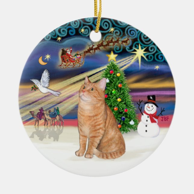 Adorno De Cerámica Xmas Magic - Naranja tabby cat 40 (Frente)