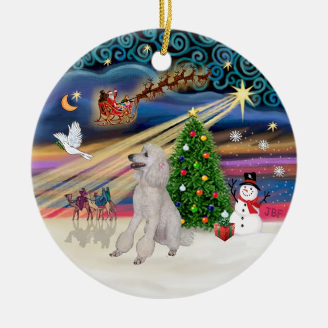Adorno De Cerámica Xmas Magic - Poodle (Blanco estándar, cintas) (Frente)