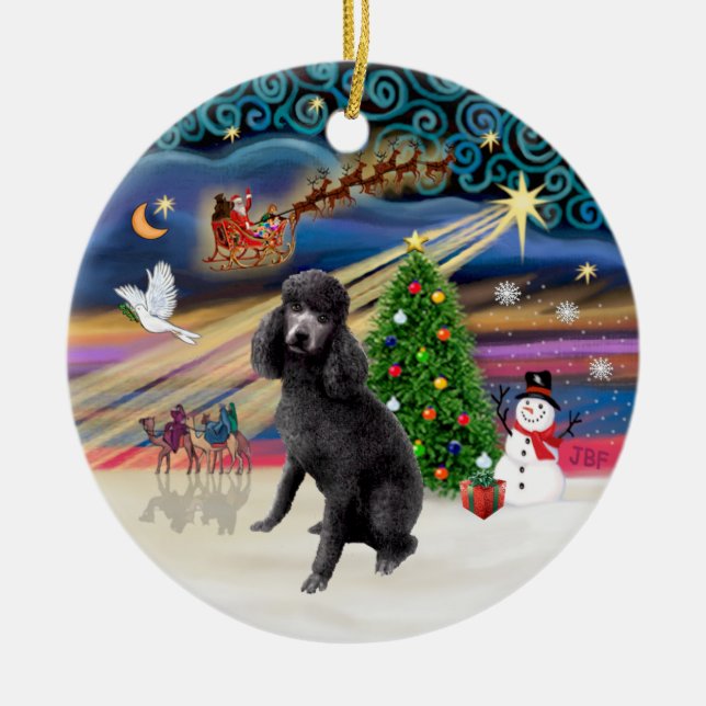 Adorno De Cerámica Xmas Magic - Poodle negro estándar (Frente)