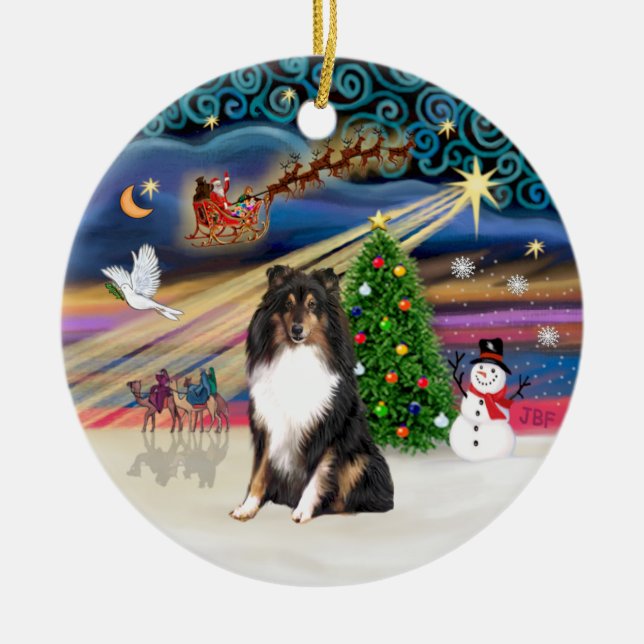 Adorno De Cerámica Xmas Magic - Shetland Sheepdog (tri) (Frente)