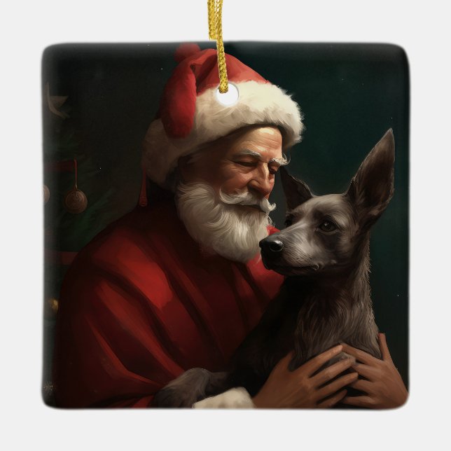 Adorno De Cerámica Xoloitzcuintli Con Navidades festivos de Santa Cla (Anverso)