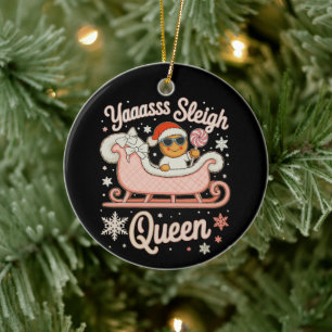Adorno De Cerámica Yaass Reina del Trineo Pan de Jengibre Rosa Navida