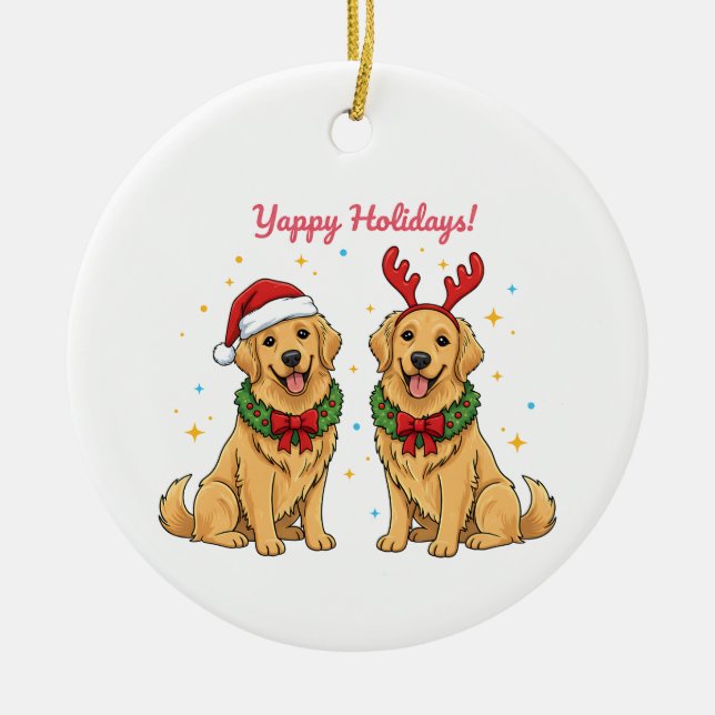 Adorno De Cerámica Yappy Holidays Golden Retriever Golden Xmas (Frente)