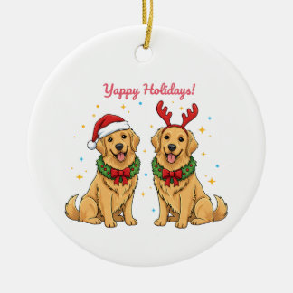 Adorno De Cerámica Yappy Holidays Golden Retriever Navidad Dorada