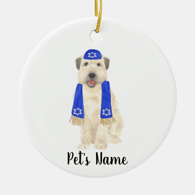 Adorno De Cerámica Yarmulke y Scarf Terrier Wheaten personalizado (Frente)