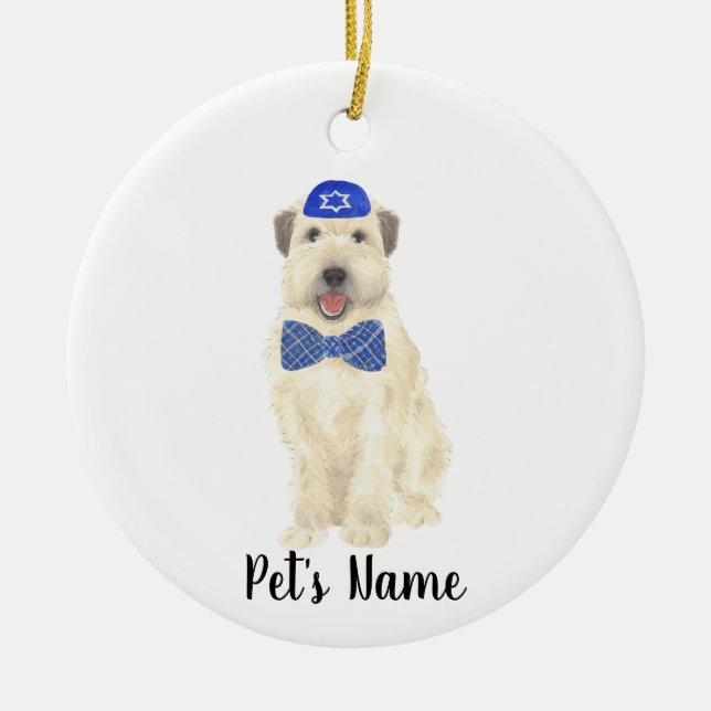 Adorno De Cerámica Yarmulke y Tie Terrier de Llanto Personalizado (Frente)