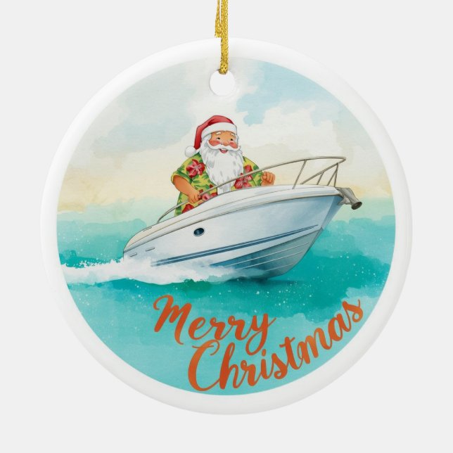Adorno De Cerámica Yatch Merry Christmas Santa Sailing on a Yacht (Atrás)