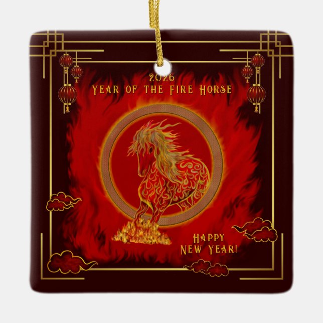 Adorno De Cerámica Year of the Fire Horse , Happy Lunar New Year (Anverso)