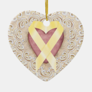 Adorno De Cerámica Yellow Childhood Cancer Ribbon From the Heart - SR