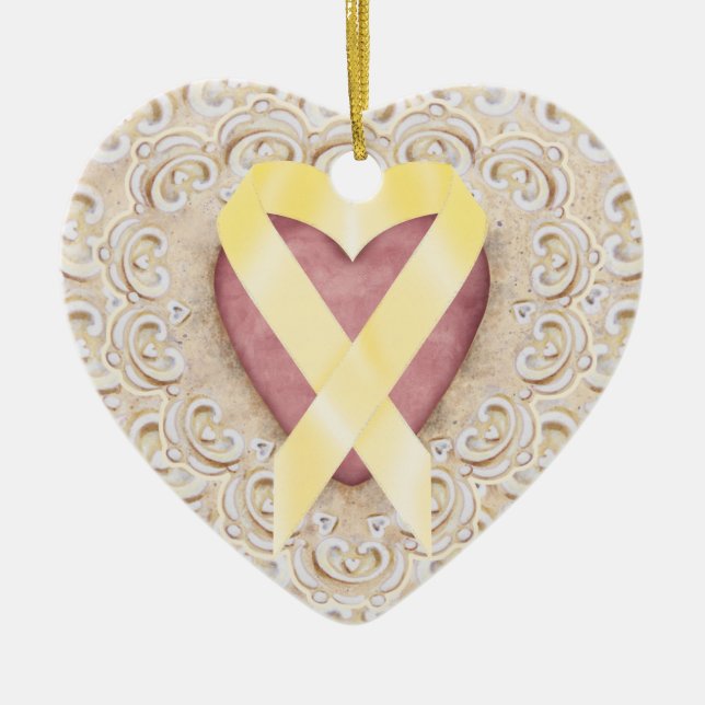 Adorno De Cerámica Yellow Childhood Cancer Ribbon From the Heart - SR (Frente)