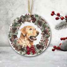 Yellow Lab Dog Pinecone Wreath Personalizado