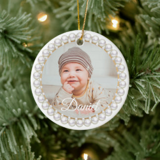 Adorno De Cerámica yellow pearl circle  Baby's First Christmas