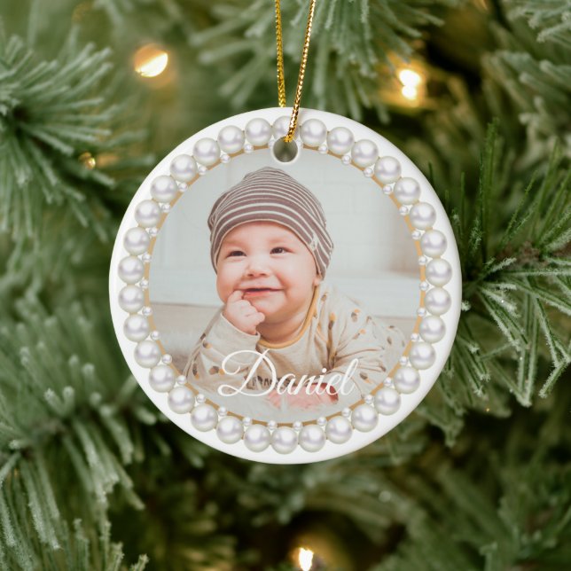 Adorno De Cerámica yellow pearl circle  Baby's First Christmas (Árbol)