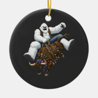 Adorno De Cerámica Yeti Bull Rider Santa Western Rodeo Navidad