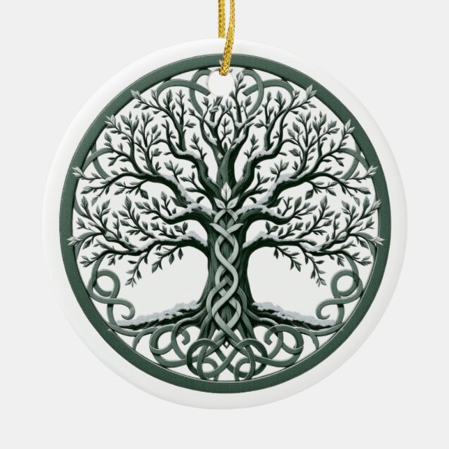 Adorno De Cerámica Yggdrasil Celtic Tree of Life Ornament (Frente)