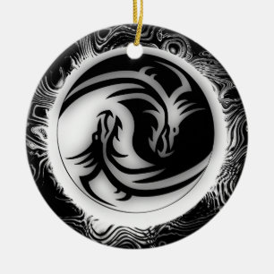 Adorno De Cerámica Yin and Yang Asian Dragons