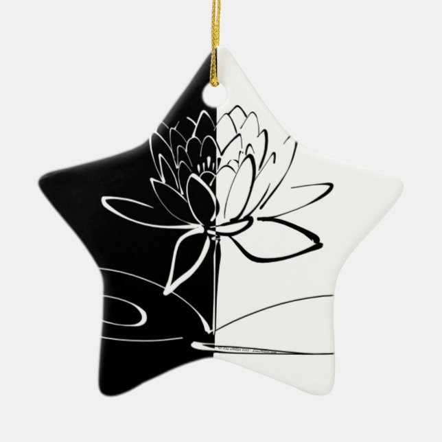 Adorno De Cerámica Yin Yang Black White Lotus Blossom (Frente)