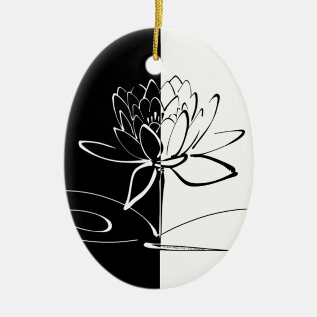 Adorno De Cerámica Yin Yang Black White Lotus Blossom (Frente)
