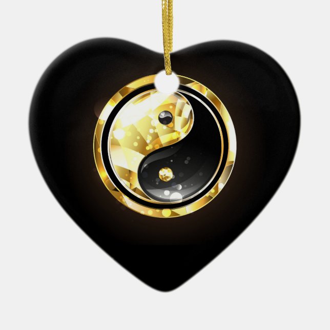 Adorno De Cerámica Yin Yang dorado en negro (Frente)